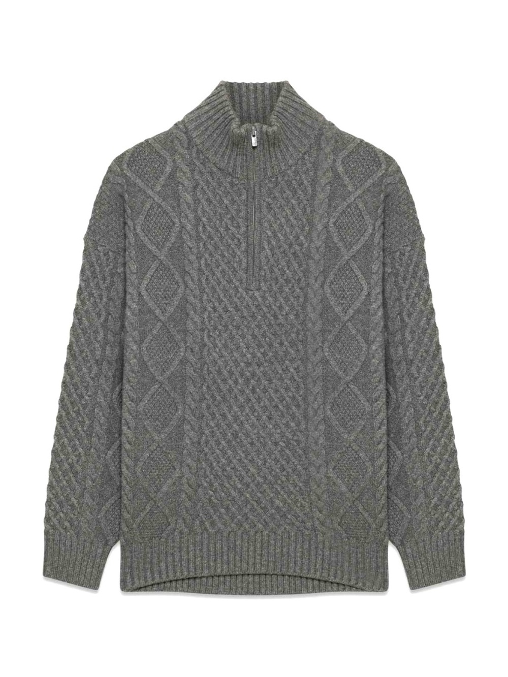 Aritzia Sunday Best Peggy Women's Wool Cable Knit 1/4 Zip Sweater Gray S